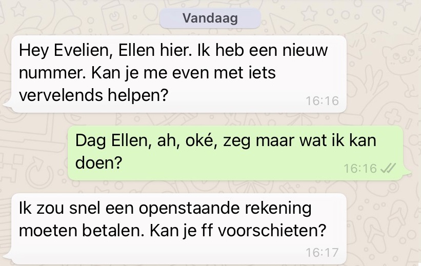 Een voorbeeld van hulpvraagfraude via WhatsApp